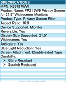 Kensington K55797WW FP215W9 Privacy Screen for 21.5" Widescreen Monitors