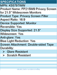 Kensington K55797WW FP215W9 Privacy Screen for 21.5" Widescreen Monitors