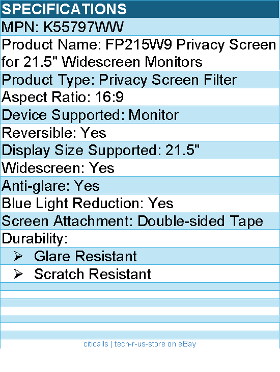 Kensington K55797WW FP215W9 Privacy Screen for 21.5" Widescreen Monitors