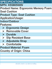 Kensington K55805WW Ergonomic Memory Foam Seat Cushion - Foam