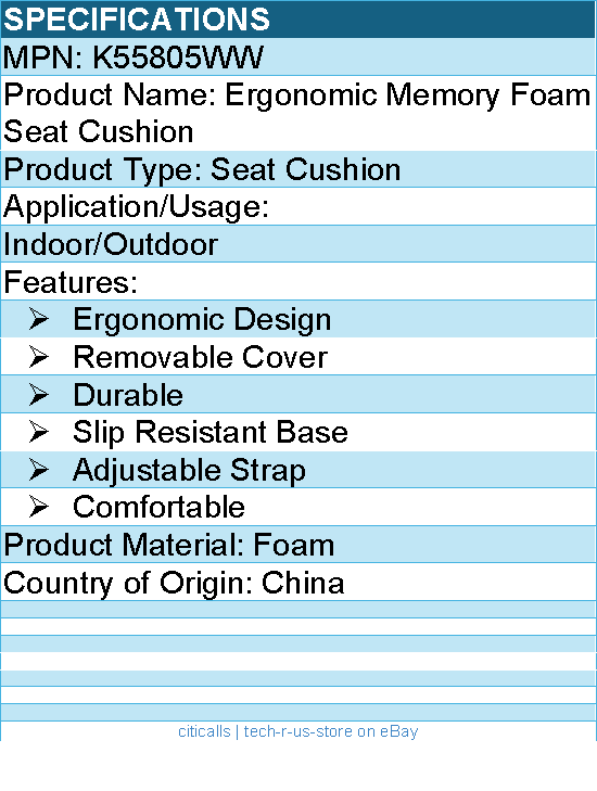Kensington K55805WW Ergonomic Memory Foam Seat Cushion - Foam