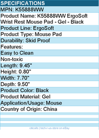 Kensington K55888WW ErgoSoft Wrist Rest Mouse Pad - Gel - Black
