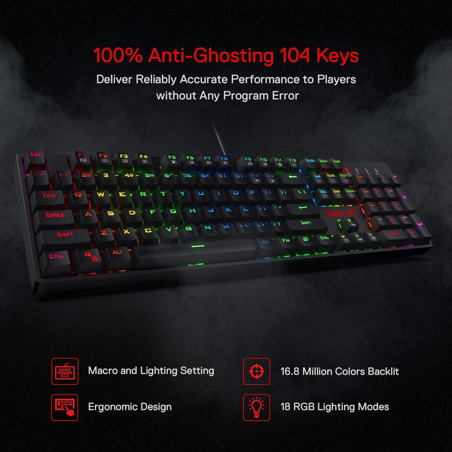 REDRAGON K582RGB SURARA RGB - Keyboard - backlit - USB - key switch: Outemu Blue