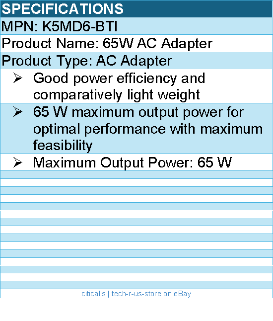 BTI K5MD6-BTI TYPE-C AC ADAPTER - 65 W maximum output power - Black
