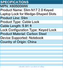 Kensington K60500WW Slim N17 2.0 Keyed Laptop Lock for Wedge-Shaped Slots