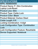 Kensington K60600WW F, Slim Combination Laptop Lock-Reset - Cable Lock - Black