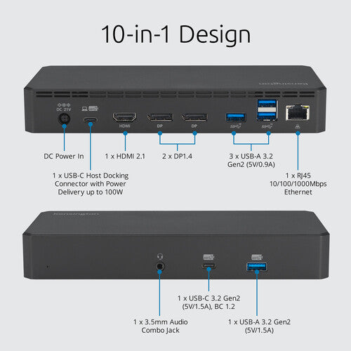 Kensington K32803NA SD3220U3 EQ USB-C 10Gbps Triple Video Driverless Dock 100W