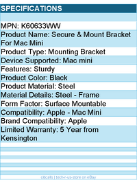 Kensington K60633WW Mounting Bracket for Mac mini - Black
