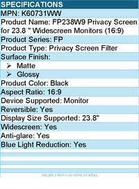Kensington K60731WW FP238W9 Privacy Screen for 23.8" Widescreen Monitors