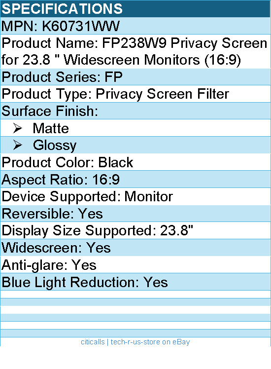 Kensington K60731WW FP238W9 Privacy Screen for 23.8" Widescreen Monitors