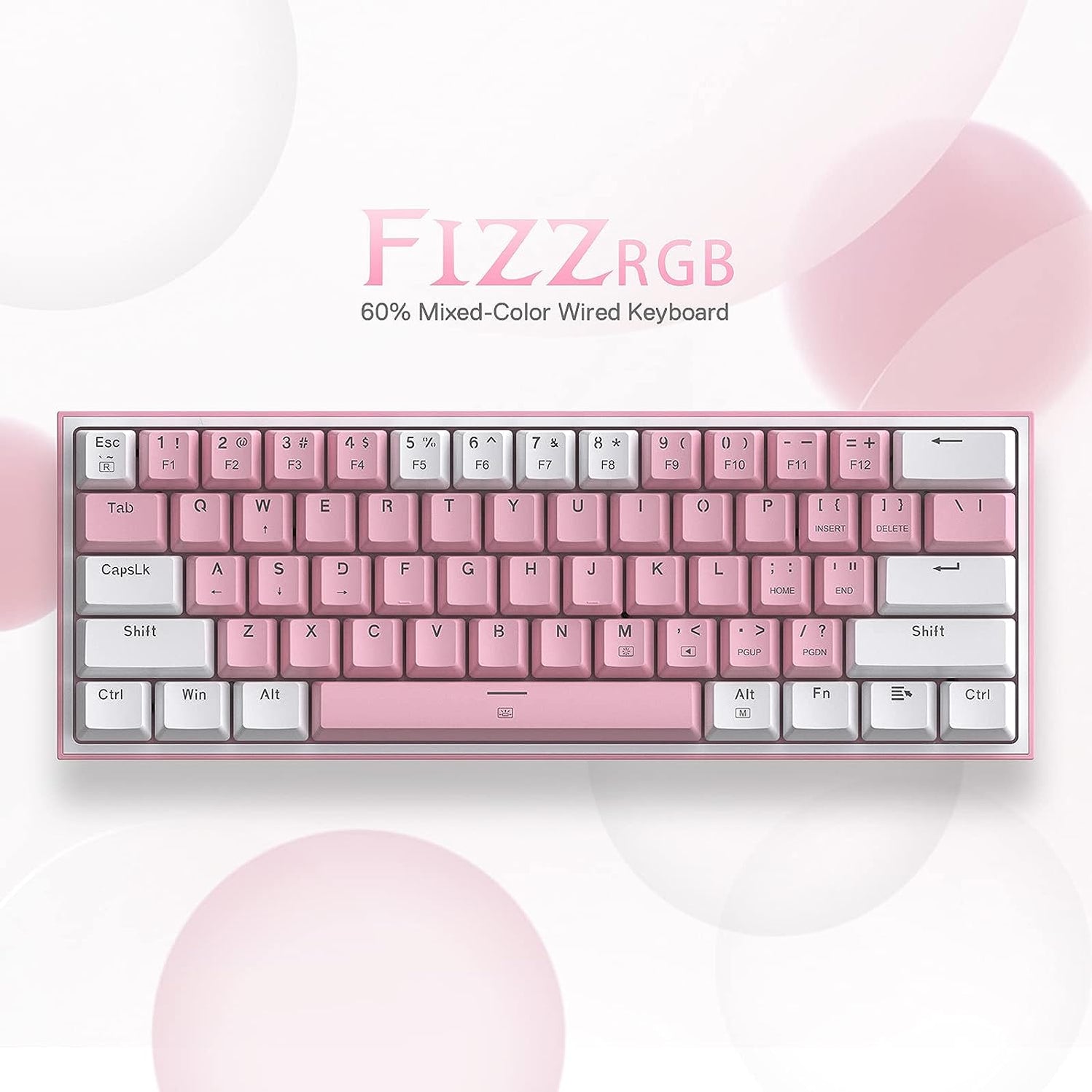 REDRAGON K617 PINK 60% Wired RGB Gaming Keyboard, 61 Keys Compact Mechanical