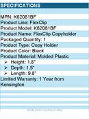 Kensington K62081BF FlexClip Copyholder - 1.8" Height x 1.5" Depth - Black