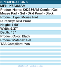 Kensington K62386AM Comfort Gel Mouse Pad - Gel - Skid Proof - Black