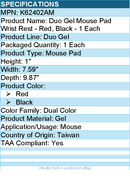 Kensington K62402AM Duo Gel Mouse Pad Wrist Rest - Red, Black - 1 Each