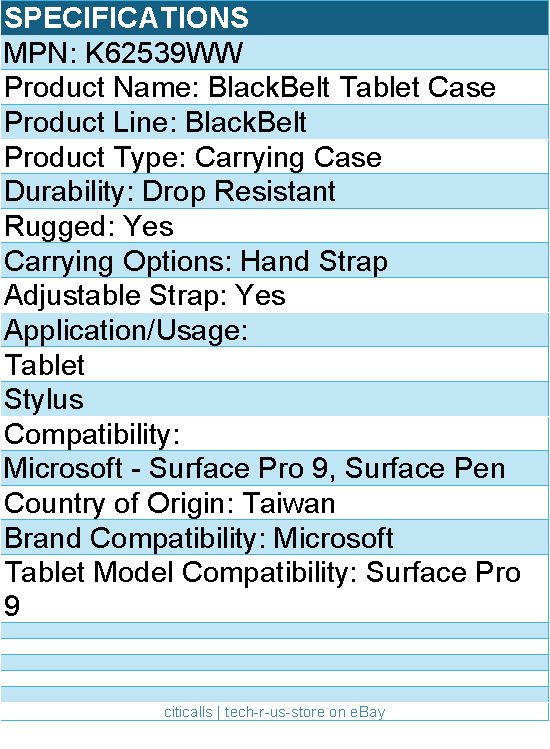 Kensington K62539WW BlackBelt Tablet Case - For Microsoft - Surface Pro 9