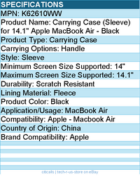 Kensington K62610WW Carrying Case (Sleeve) for 14.1" Apple MacBook Air - Black