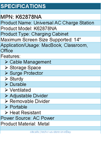 Kensington K62878NA Universal AC Charge Station - Metal - Fits 14'' Devices