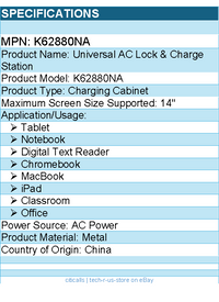 Kensington K62880NA Universal AC Lock & Charge Station - For Tablets, Laptops
