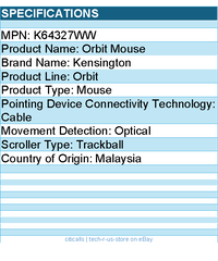 Kensington K64327WW Orbit Mouse - Optical - Cable - Trackball
