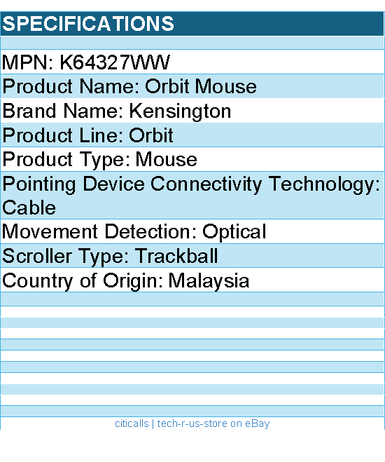 Kensington K64327WW Orbit Mouse - Optical - Cable - Trackball