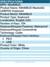 Kensington K64406US Washable USB/PS2 Keyboard - USB, PS/2 - 104 Keys