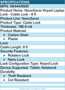 Kensington K64444WW NanoSaver Keyed Laptop Lock - Cable Lock - 6 ft