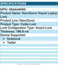 Kensington K64444WW NanoSaver Keyed Laptop Lock - For Notebook, Tablet