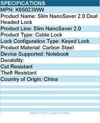 Kensington K65023WW Slim NanoSaver 2.0 Dual Headed Lock - Cable Lock