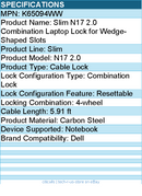 Kensington K65094WW Slim N17 2.0 Combination Laptop Lock - Cable Lock