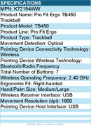KensingtonK72194WW Pro Fit Ergo TB450 Trackball - Optical - Wireless - Bluetooth