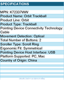 Kensington K72337WW Orbit Trackball - Optical - Cable - USB - Scroll Ring