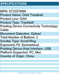 Kensington K72337WW Orbit Trackball - Optical - Cable - USB - Scroll Ring