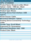 Kensington K72356WW Mouse-in-a-Box Wired - Optical - Cable - 1000 dpi - Black