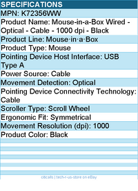 Kensington K72356WW Mouse-in-a-Box Wired - Optical - Cable - 1000 dpi - Black