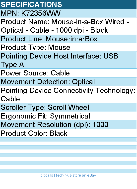 Kensington K72356WW Mouse-in-a-Box Wired - Optical - Cable - 1000 dpi - Black