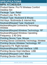 Kensington K72403USA Pro Fit Wireless Comfort Desktop Set - Keyboard and Mouse