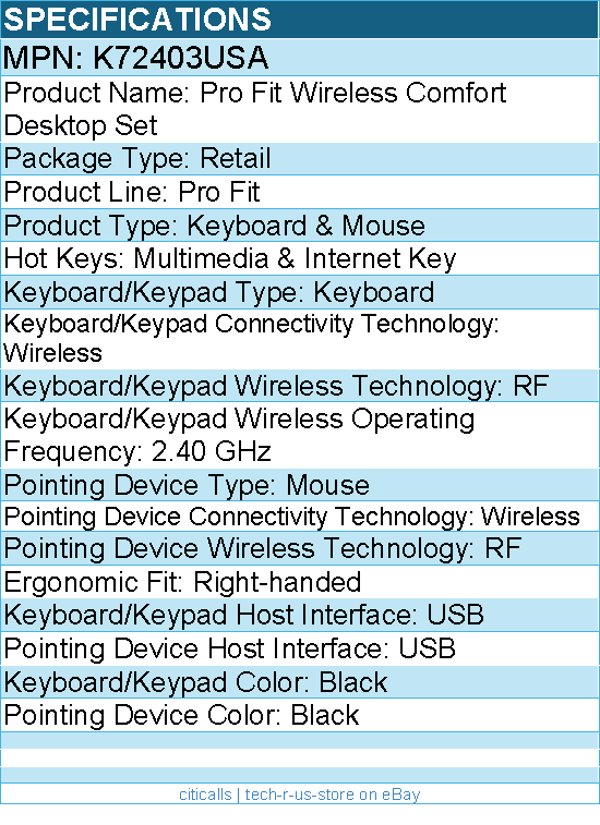 Kensington K72403USA Pro Fit Wireless Comfort Desktop Set - Keyboard and Mouse