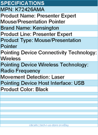 Kensington K72426AMA Presenter Expert Mouse/Presentation Pointer - Laser