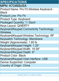 Kensington K72450USA Pro Fit Wireless Keyboard - Wireless Connectivity - Black