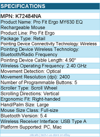 Kensington K72484NA Pro Fit Ergo MY630 EQ Rechargeable Mouse