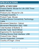 Kensington K74531WW Mouse for Life USB Three-Button Mouse - Optical - Cable