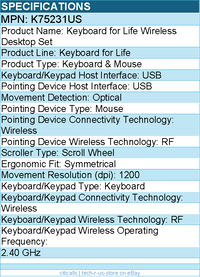 Kensington K75231US Keyboard & Mouse - USB - Wireless - Black
