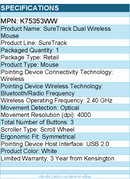 Kensington K75353WW SureTrack Dual Wireless Mouse - Optical - 4000 dpi