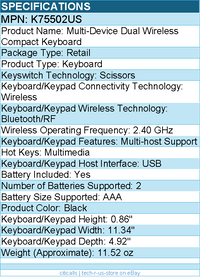 Kensington K75502US Multi-Device Dual Wireless Compact Keyboard - Bluetooth/RF