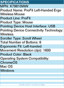 Kensington K79810WW ProFit Left-Handed Ergo Wireless Mouse - Black