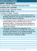 Kensington K83049US ClickSafe Security Anchor - Moulded Alloy Anchor - Gray