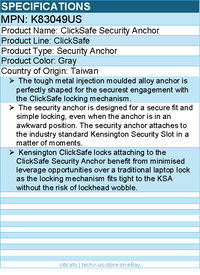 Kensington K83049US ClickSafe Security Anchor - Moulded Alloy Anchor - Gray