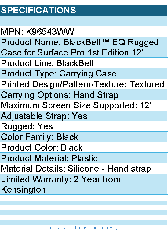 Kensington K96543WW Rugged Carrying Case for 12" Microsoft Surface Pro Tablet
