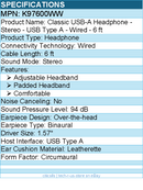 Kensington K97600WW Classic USB-A Headphone - Stereo - USB Type A - Wired - 6 ft