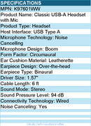 Kensington K97601WW Classic USB-A Headset with Mic - Stereo - USB Type A - Wired